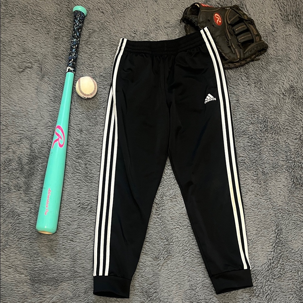 Adidas Kids Black Joggers with White Stripes